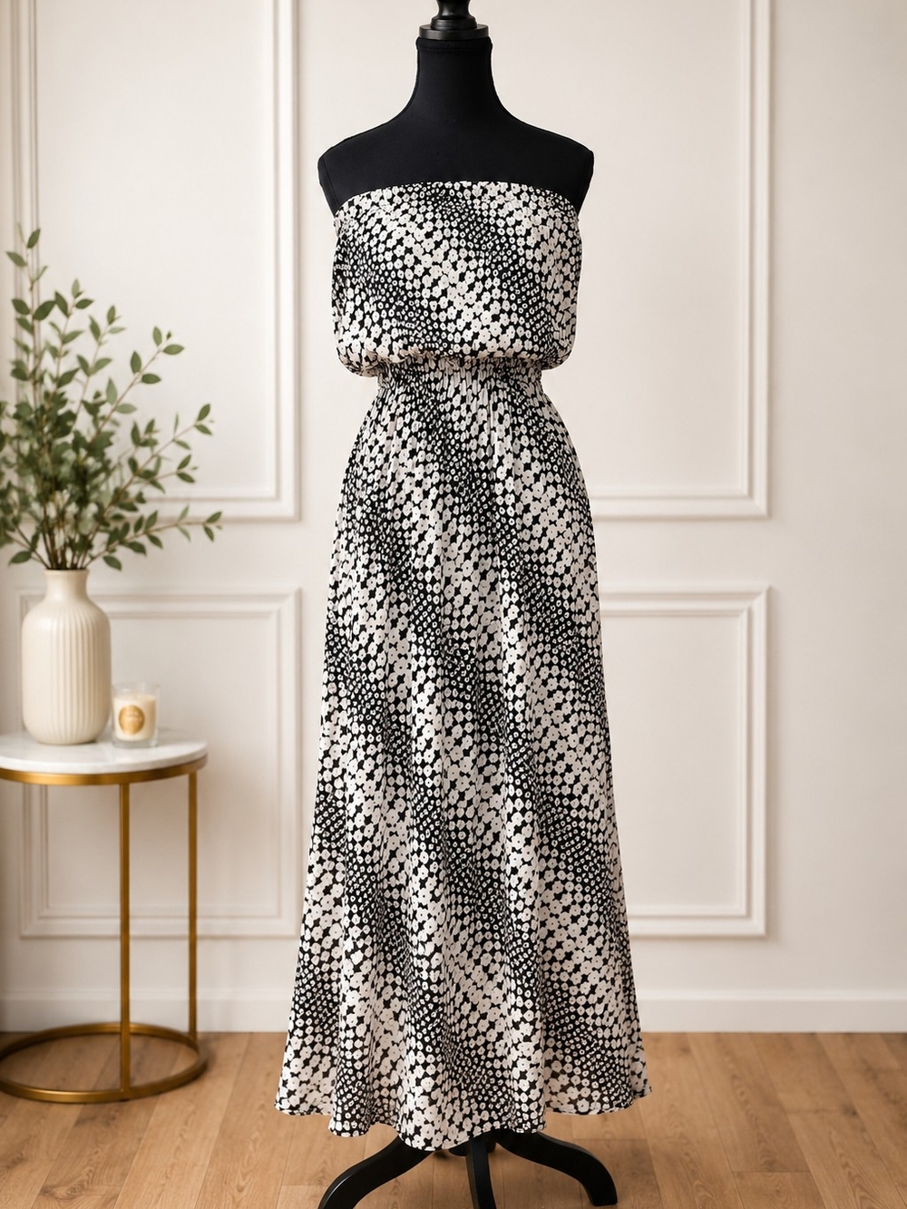 Michele Black and White Strapless Maxi Dress